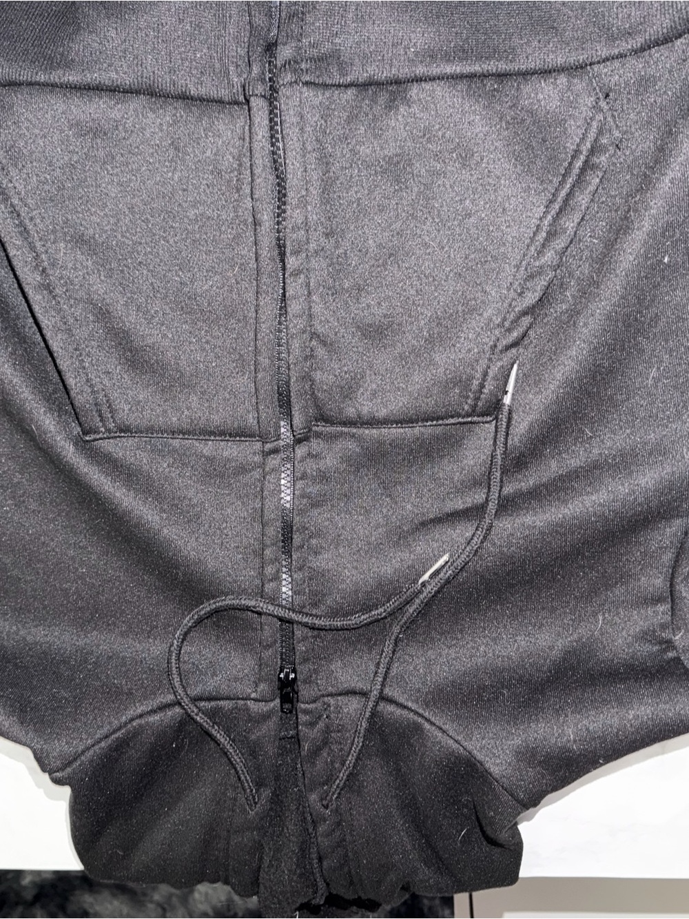 Women's Black Teddy Jacket with Zip and Drawstring
